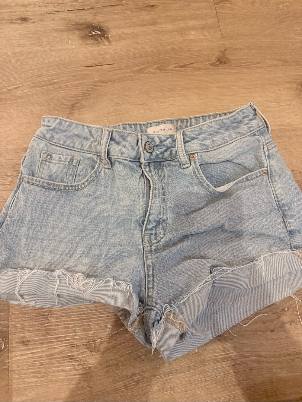 PacSun Pale Blue Distressed High-Rise Denim Shorts